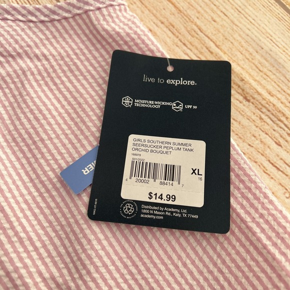 Magellan Girls Tank Top Size XL Pink Stripe Fish Gear Moisture Wicking Classic - Picture 8 of 8